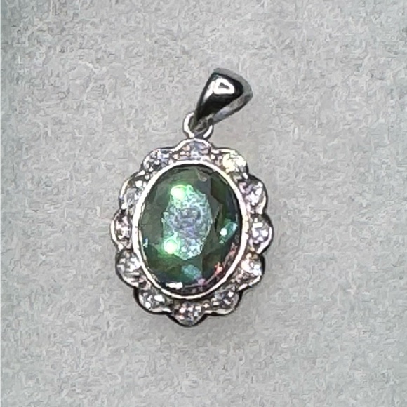 Sterling Silver 925 Mystic Topaz AAA CZ Pendant - Picture 1 of 2